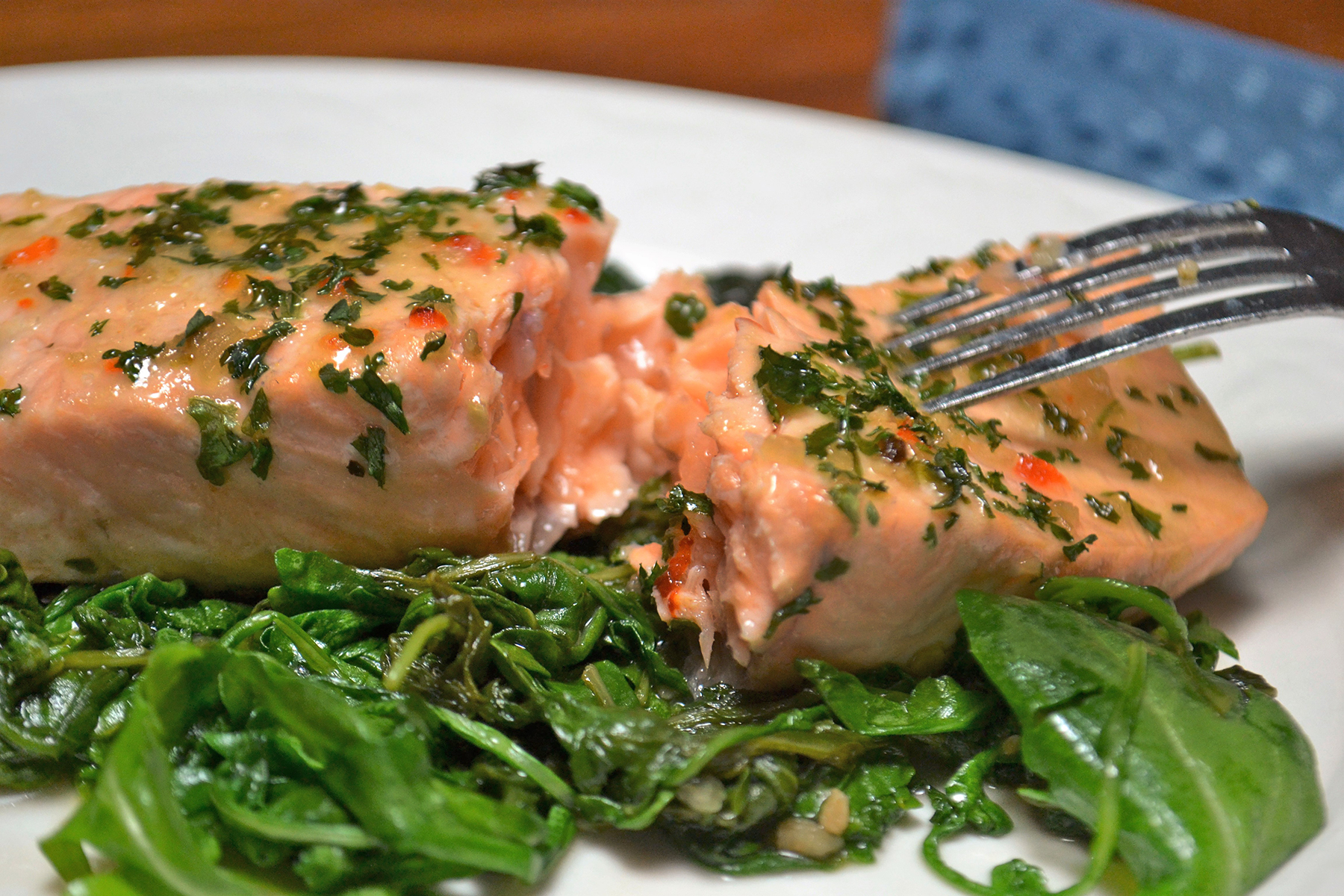Roasted Salmon with Wilted Greens Photo