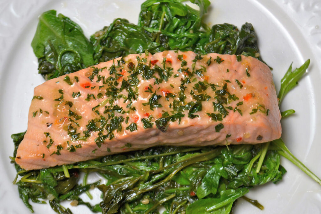 Roasted Salmon with Wilted Greens Pic