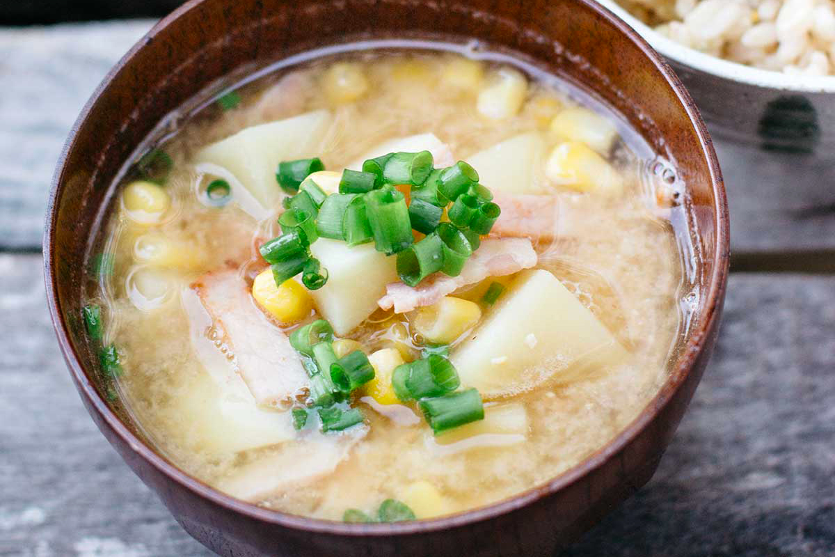 Potato Corn Miso Soup with Bacon Photo