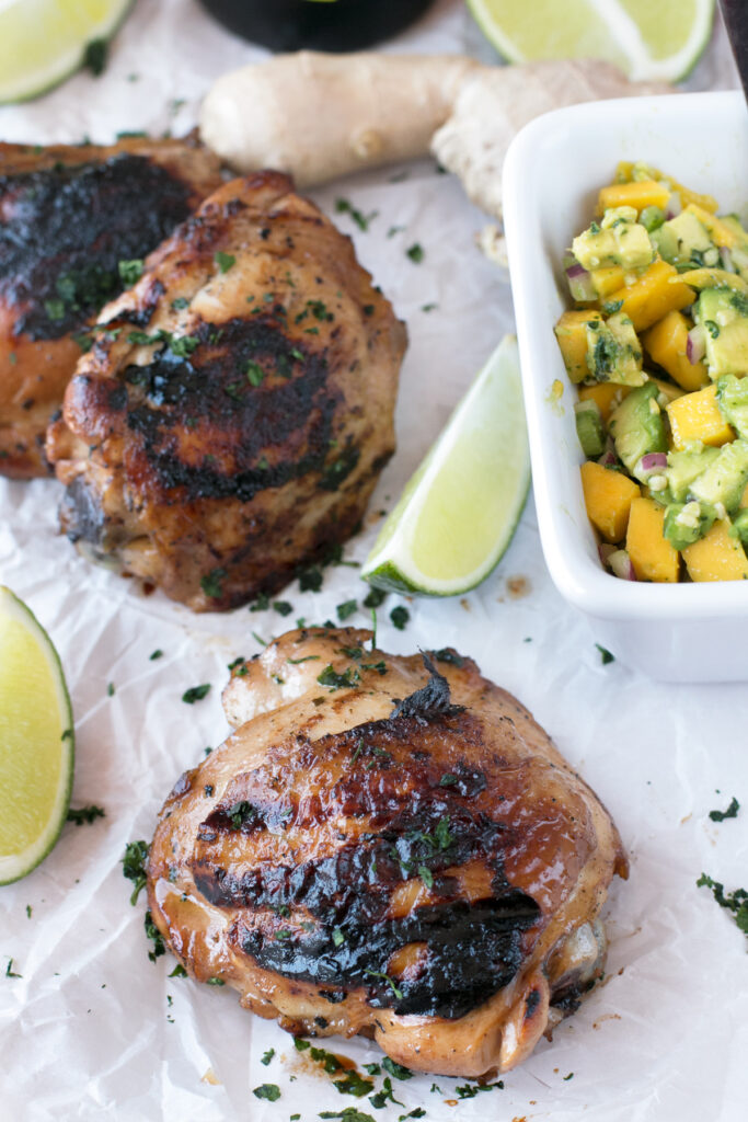 File 3 Spicy Ginger Grilled Chicken Thighs with Mango Avocado Salsa