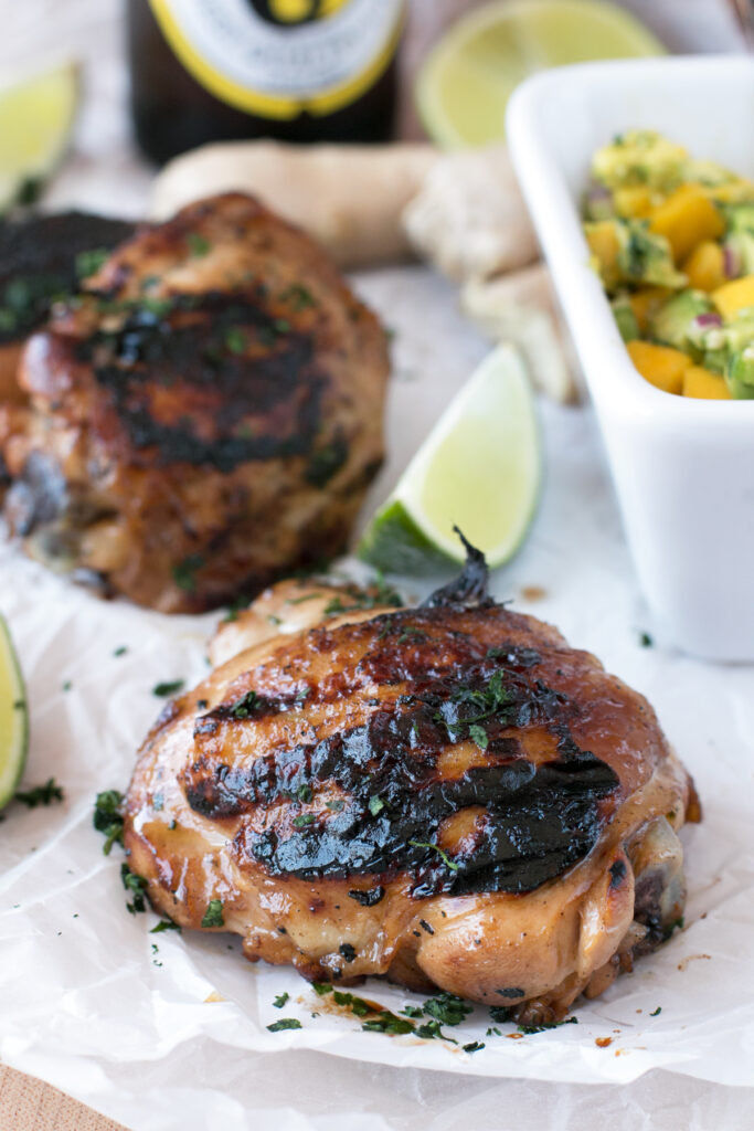 Spicy Ginger Grilled Chicken Thighs with Mango Avocado Salsa Image