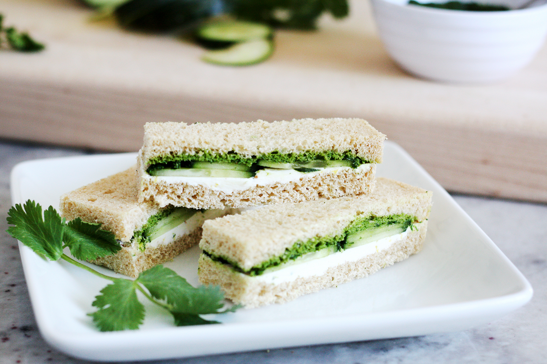 Cucumber and Mint Cilantro Chutney Tea Sandwiches Photo
