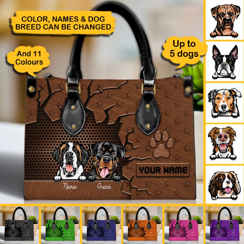 Personalized Multi Colors Dogs Crack Hand Bag Brown – Kalliegear