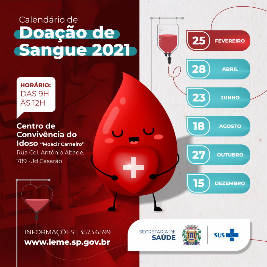 Secretaria De Saúde Divulga O Calendário De Doação De Sangue Em 2021 Prefeitura Municipal De Leme 4666