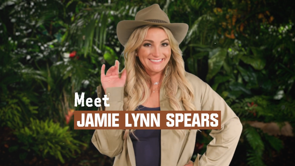 Jamie Lynn Spears smiles creepily while wearing outdoorsy garb. A graphic reads "Meet Jamie Lynn Spears."