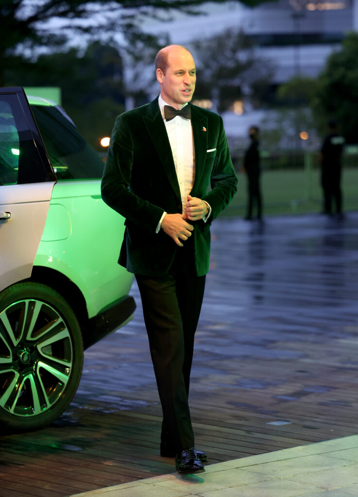 Prince William is photographed wearing a tuxedo outside the 2023 Earthshot Awards in Singapore