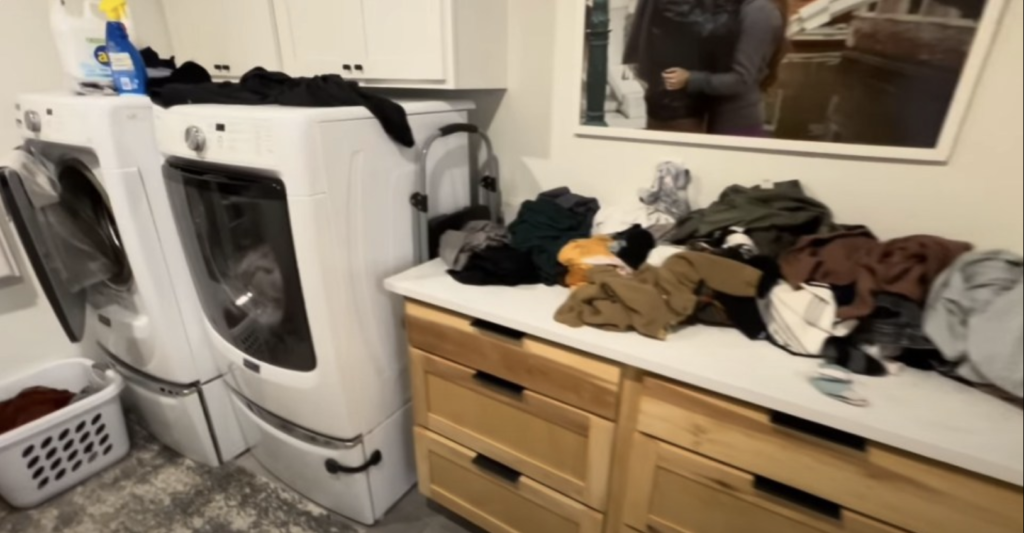 A shot of Jessa Duggar's cluttered laundry room from her latest YouTube video.