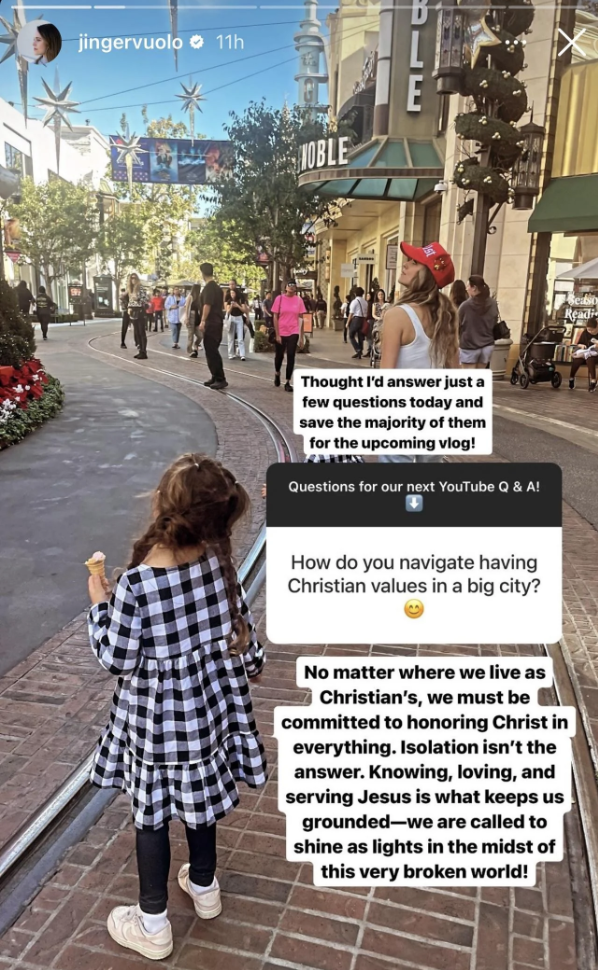 An Instagram photo of Jinger Duggar's daughter standing on a sidewalk in LA.