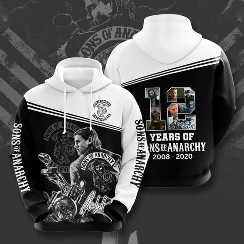 12 Years Of Sons Of Anarchy Signature 3d Hoodie All Over Printed S-5xl
