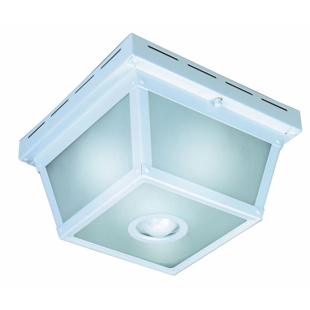 Square White Finish Motion Sensor Outdoor Ceiling Light