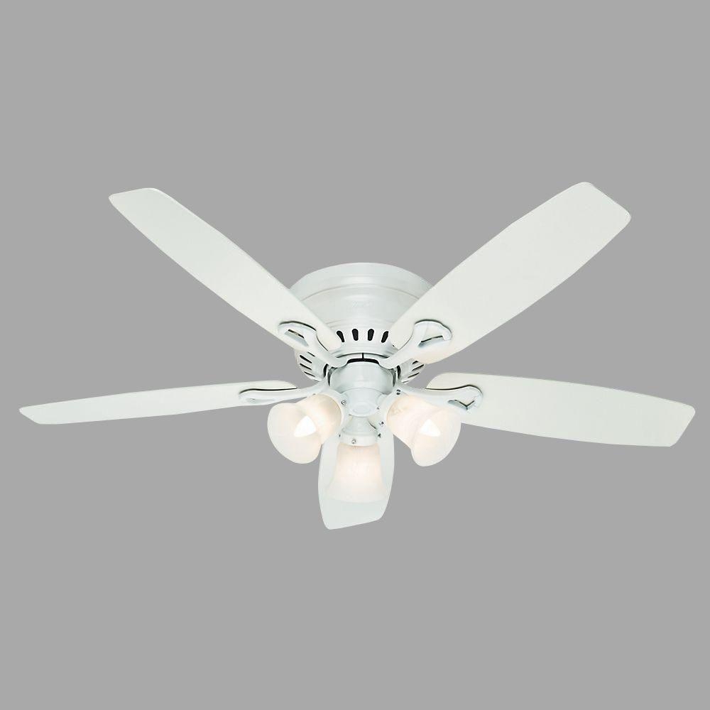 52 Flush Mount White Ceiling Fan With Lighthunter oakhurst 52 in indoor low profile white ceiling fan with