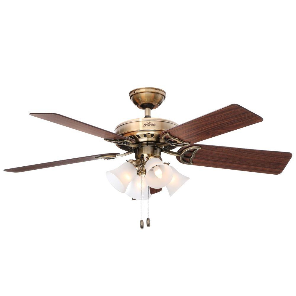 Brushed Brass Ceiling Fan With Lighthunter studio series 52 in indoor antique brass ceiling fan with