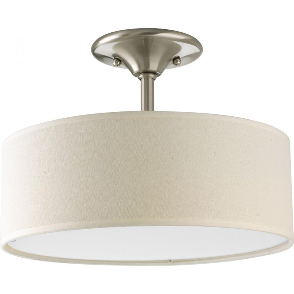 Semi Flush Mount Ceiling Light With Drum Shadetwo light brushed nickel beige linen shade glass drum shade semi