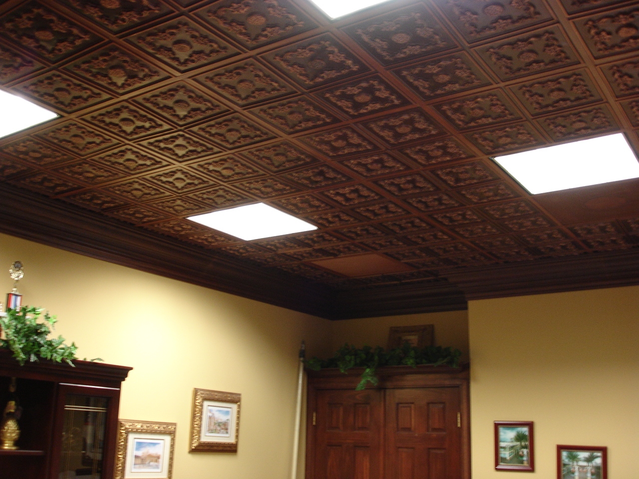 Plastic Drop Ceiling Tiles Look Like Tinle chateau faux tin ceiling tile glue up 24x24 130