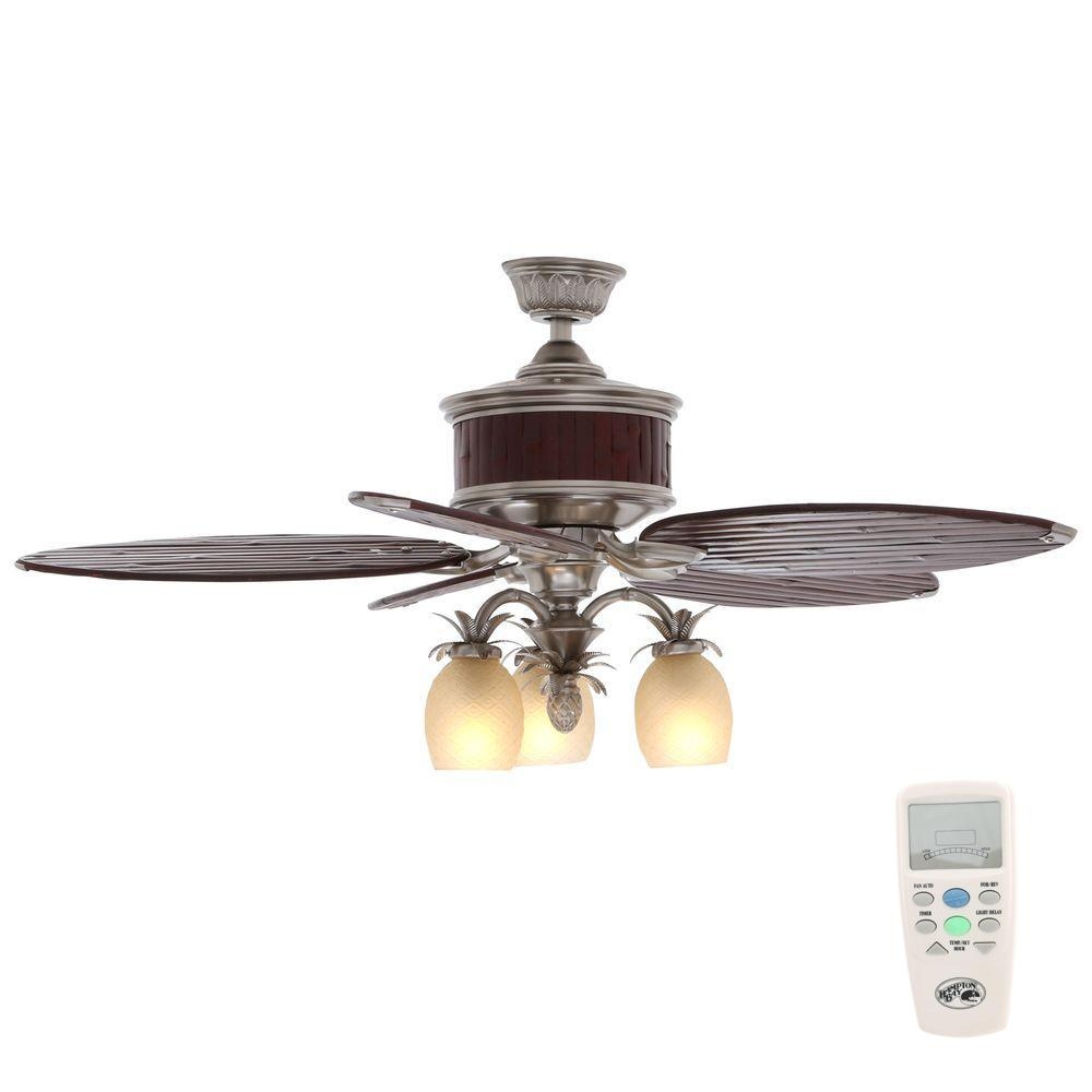 Pineapple Ceiling Fan Light Kithampton bay colonial bamboo 52 in indoor pewter ceiling fan with