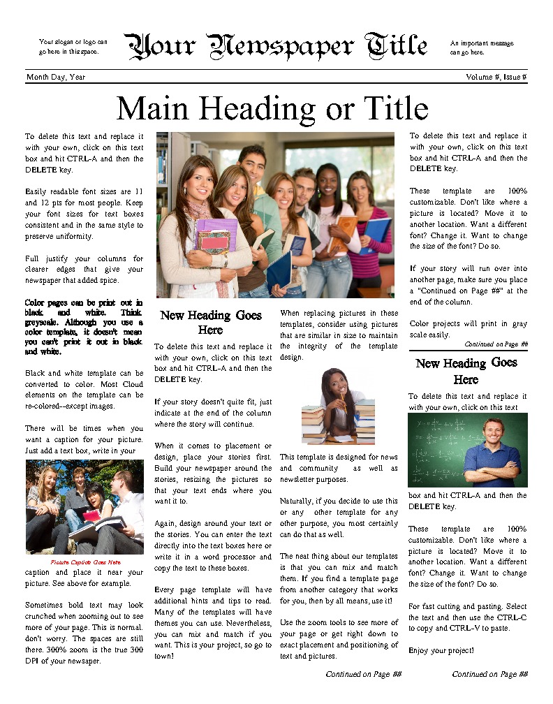 Middle School Newspaper Activities