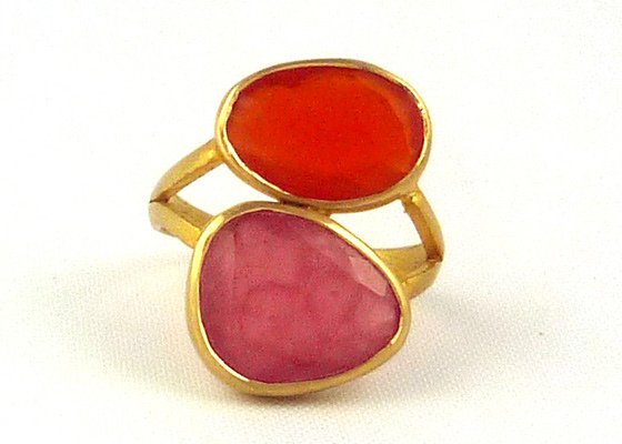 Carnelian _ Rhodochrosite Double Greek Ring