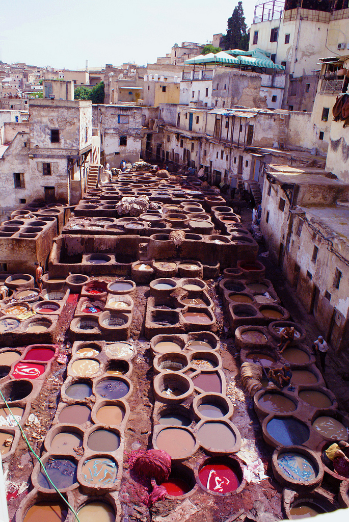 In Morocco, tanneries remain virtually unchanged since the middle-ages sit nestled into the medina. 