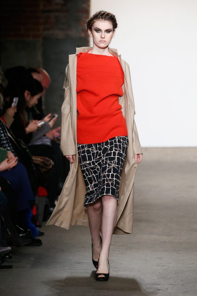 NEW YORK, NY - FEBRUARY 15: A model walks the runway wearing Minan Wong at Nolcha shows during New York Fashion Week Women's Fall/Winter 2016 presented by Neogrid at ArtBeam on February 15, 2016 in New York City. (Photo by Brian Ach/Getty Images For Nolcha)