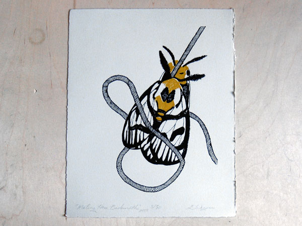 Mating Hera Buckmoths, by Gretchen Wagoner Print type: gocco Print size: 8 in. x 10 in. (image is 6 in. x 8 in.) Edition of 50 15% of the gross sale of this print goes to: Jane Goodall Institute
