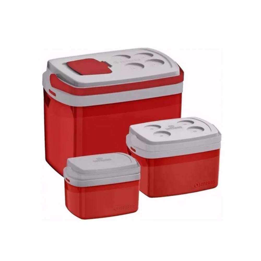 Conjunto 3 Caixas Térmicas Tropical Cooler Vermelho Soprano