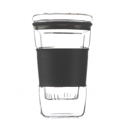 infuz tea infuser glass cup with glass lid black