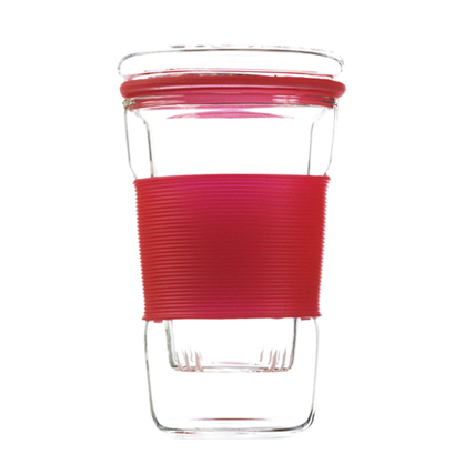 infuz tea infuser glass cup with glass lid red