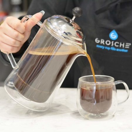 Grosche-Stanford-Double-walled-glass-french-press-pouring-brewed-coffee