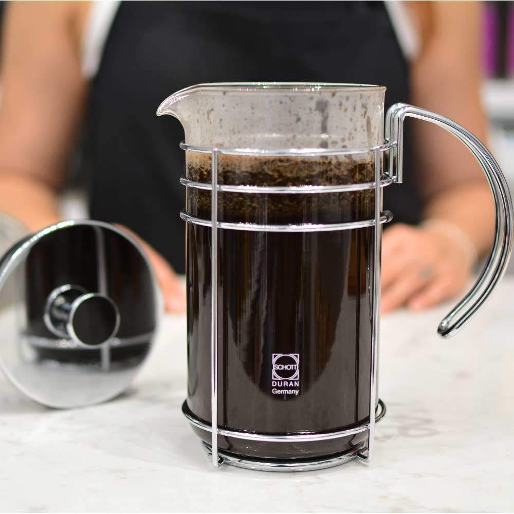 coffee-is-brewed-in-a-madrid-french-press-with-german-schott-duran-glass