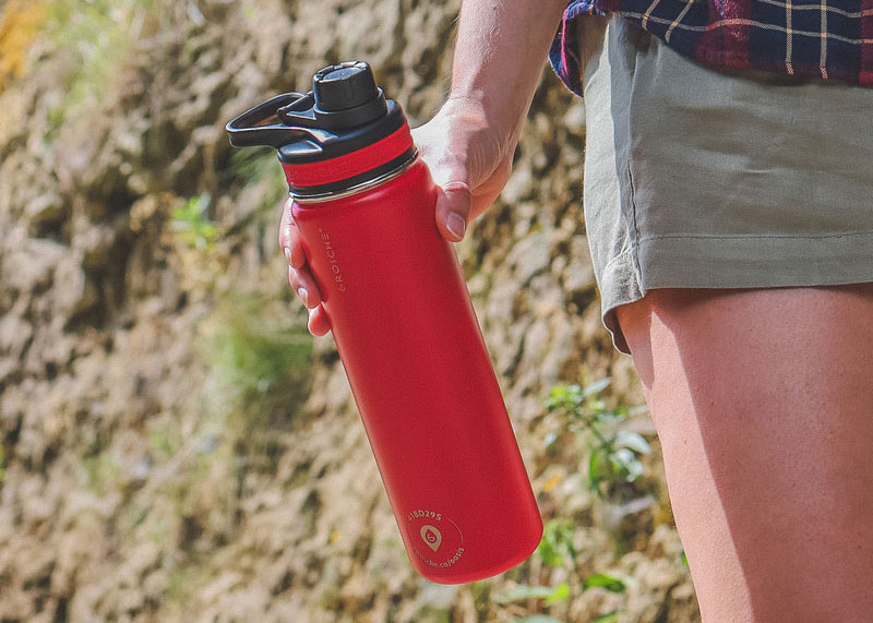tainless steel flask, insualted sports bottle, stainless steel water bottle, insulated flask, GROSCHE bottle flame red