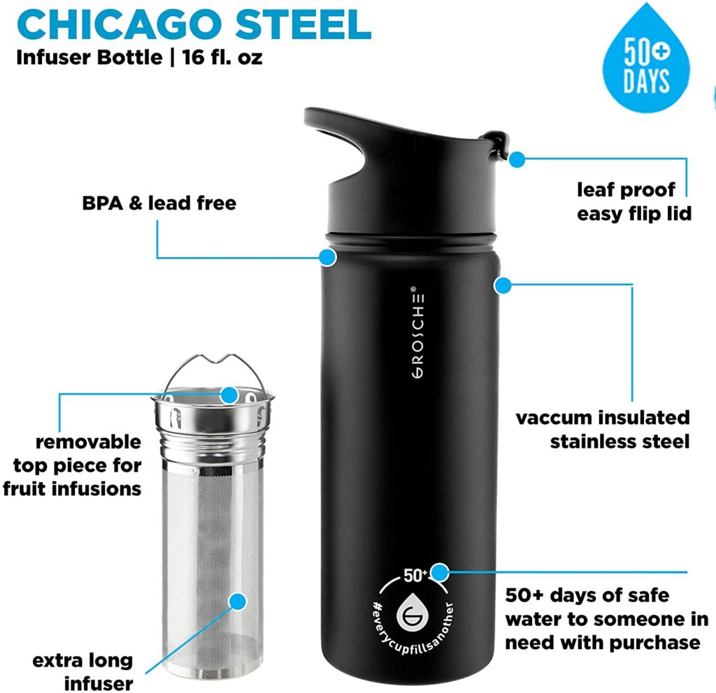stainless steel tea infuser bottle, tea infuser water bottle, insulated water bottle features