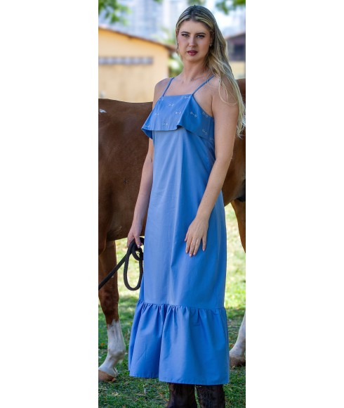 VESTIDO BORDADO BRIDÃO COM BORDADO - AZUL