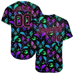 3D Pattern Bright Multicolored Halloween Bats Authentic Baseball Jersey, Custom Baseball Jersey