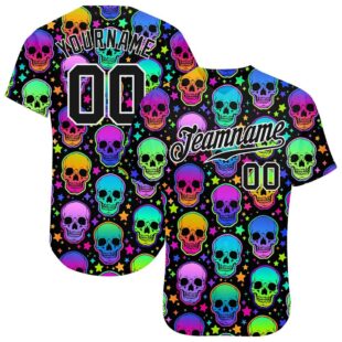 3D Pattern Bright Multicolored Halloween Skulls Authentic Baseball Jersey, Custom Baseball Jersey