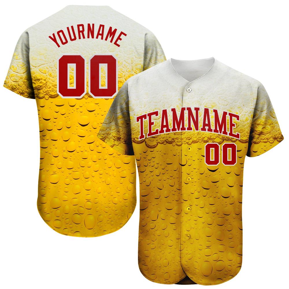 3D Pattern Design Bubble Of Beer In Glass Authentic Baseball Jersey, Custom Baseball Jersey