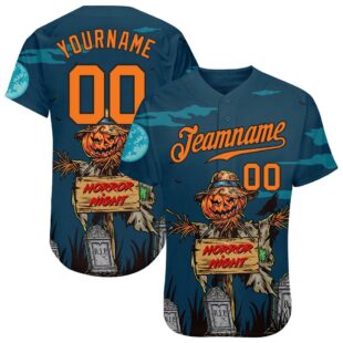 3D Pattern Halloween Pumpkins Horror Night Authentic Baseball Jersey, Custom Baseball Jersey