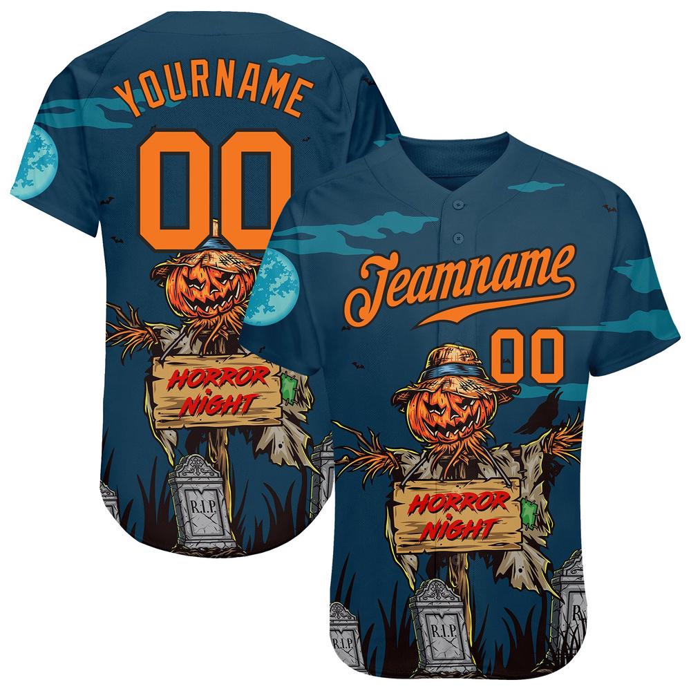 3D Pattern Halloween Pumpkins Horror Night Authentic Baseball Jersey, Custom Baseball Jersey