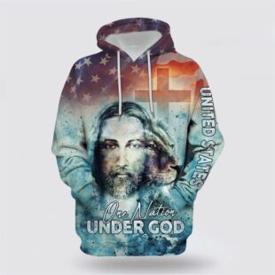 America One Nation Under God Jesus Christ Lion Of Judah American Flag All Over Print 3D Hoodie, Gifts For Christians