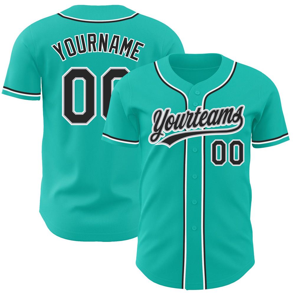 Aqua Black-Gray Authentic Baseball Jersey, Custom Baseball Jersey