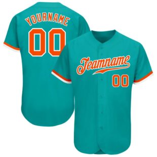 Aqua Orange-White Authentic Baseball Jersey, Custom Baseball Jersey