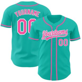 Aqua Pink-White Authentic Baseball Jersey, Custom Baseball Jersey