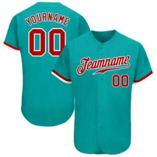 Aqua Red-White Authentic Baseball Jersey, Custom Baseball Jersey