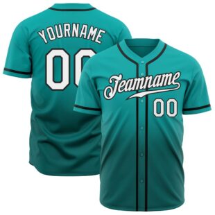 Aqua White-Teal Authentic Fade Fashion Baseball Jersey, Custom Baseball Jersey