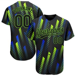 Black Neon Green-Royal 3D Pattern Design Authentic Baseball Jersey, Custom Baseball Jersey