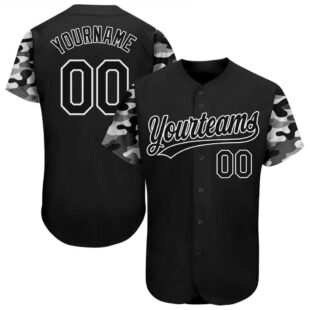 Black-Camo 3D Pattern Design Authentic Baseball Jersey, Custom Baseball Jersey