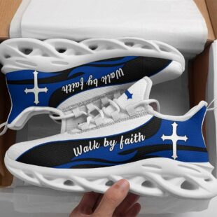 Blue Jesus Walk By Faith Running Christ Sneakers Max Soul Shoes, Jesus Shoes, Jesus Christ Shoes