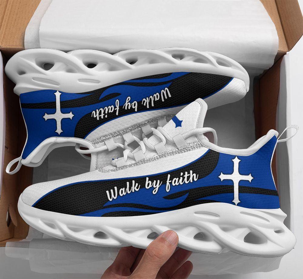 Blue Jesus Walk By Faith Running Christ Sneakers Max Soul Shoes, Jesus Shoes, Jesus Christ Shoes