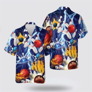 Bowling Fire Light Pattern Bowling Hawaiin Shirt, Gift For Bowling Enthusiasts