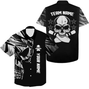 Bowling Hawaiian Shirt Custom Name And Team Name Skull Bowling, Team Bowling Shirts White