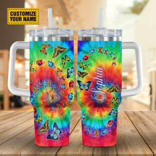 Butterfly Tie Dye Customized Stanley Tumbler 40oz, Christian Tumbler